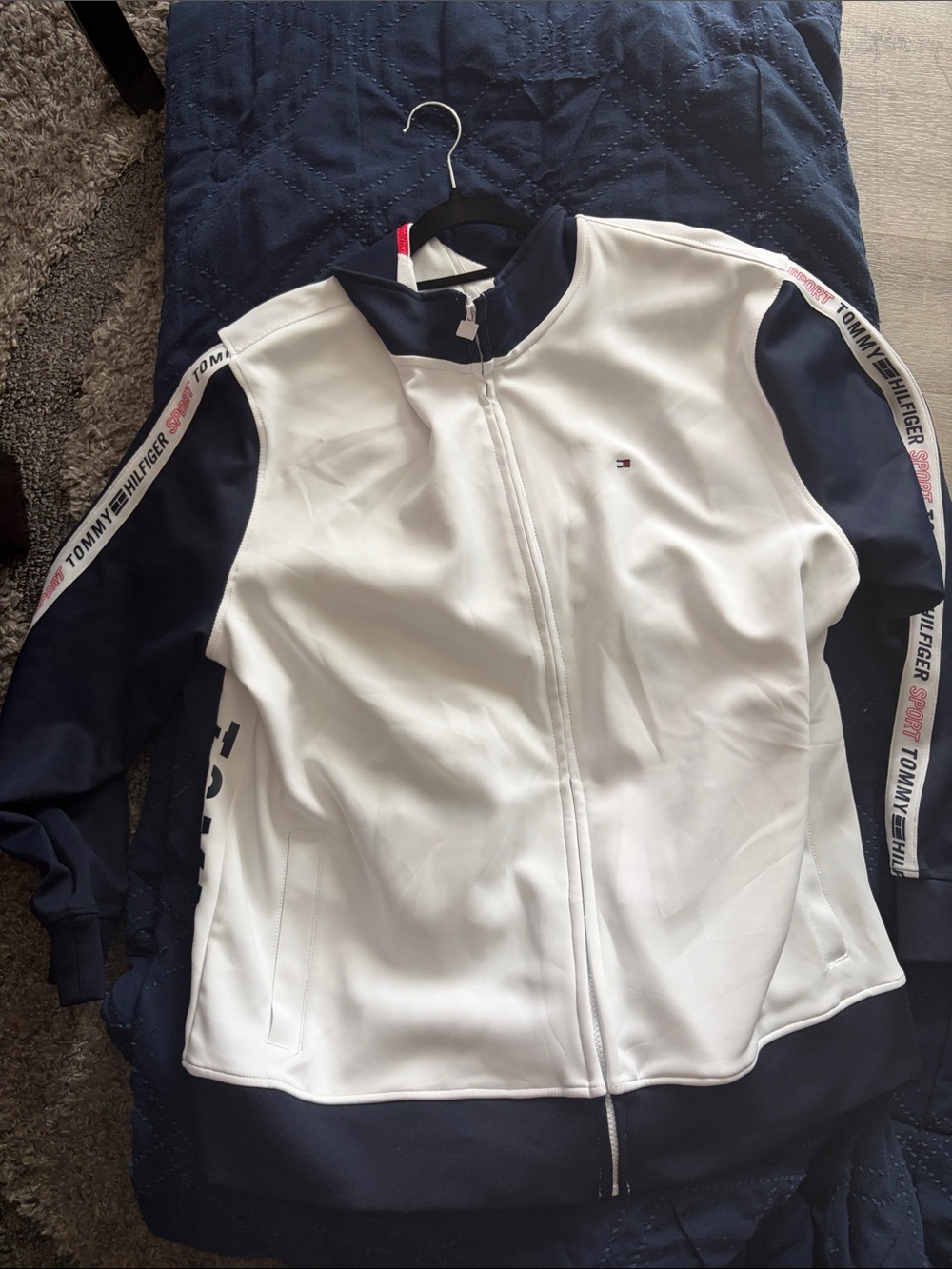 Tommy Hilfiger White and Navy Zip-Up Varsity Jacket